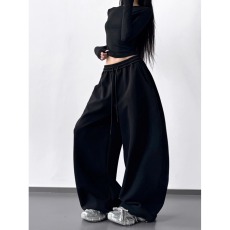 批发克莱因蓝运动阔腿裤女<b class='q'>秋</b>季2025新款高腰宽松直筒蓝色休闲裤卫裤子