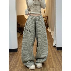 批发新款阔腿裤女春<b class='q'>秋</b>2025新款垂感宽松慵懒黑白条纹休闲直筒运动裤