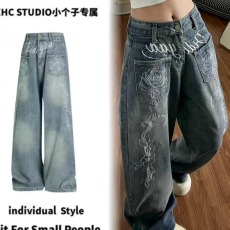 批发复古A版阔腿牛仔裤女2025春<b class='q'>秋</b>季新款显瘦宽松垂感百搭时尚直筒裤