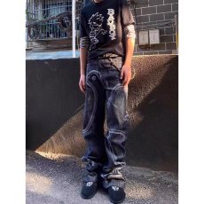 批发美式潮牌复古水洗工装牛仔裤男款新款拼接设计感小众痞帅<b class='q'>小脚裤</b>子