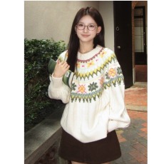 批发2025美式高街圆领套头针织衫学生款秋冬季潮牌宽松休闲毛衣