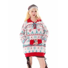 批发2024秋冬氛围感圣诞节拼色针织衫男女款美式红绿拼色<b class='q'>街头</b>情侣毛衣