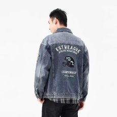 批发2025潮男日系复古做旧牛仔夹克男女潮牌<b class='q'>街头</b>宽松休闲百搭情侣外套