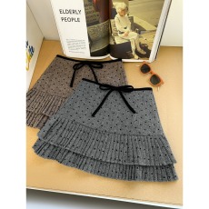 批发灰色波点毛呢百褶半身裙女秋冬梨型身材胖MM遮肉显瘦a字蛋糕短裙