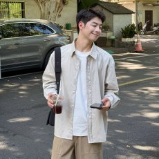 批发日系简约长袖<b class='q'>衬衫</b>男士春秋新款宽松大码帅气<b class='q'>衬衣</b>休闲潮牌外套