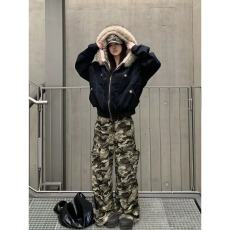 批发美式座山雕复古毛领工装派克棉服冬季加厚加绒高级感棉衣外套潮