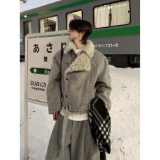 批发美式复古短款羊羔绒棉服高级感男装冬装外套不臃肿座山雕毛领棉衣