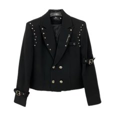 批发高级感铆钉设计短款小西装男2025秋季新款小众双排扣绑带西服外套