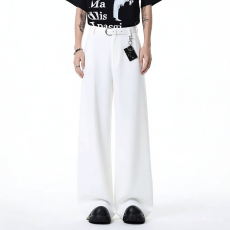 批发2025春秋新款白色<b class='q'>西装</b>裤阔腿裤<b class='q'>男</b>高腰垂感直筒裤拖地宽松<b class='q'>休闲</b>裤子