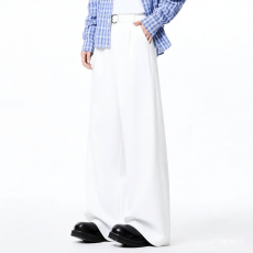 批发2025春秋新款白色<b class='q'>西装</b>裤阔腿裤<b class='q'>男</b>高腰垂感直筒裤拖地宽松<b class='q'>休闲</b>裤子
