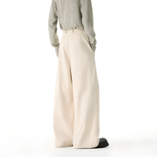 批发2025春秋新款白色<b class='q'>西装</b>裤阔腿裤<b class='q'>男</b>高腰垂感直筒裤拖地宽松<b class='q'>休闲</b>裤子