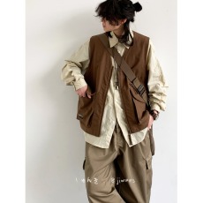 批发春日系复古咖色工装马甲男女生宽松百搭无袖背心休闲<b class='q'>外套</b>