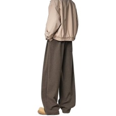 批发2025春秋韩版时髦潮流cleanfit阔腿垂感弯刀裤<b class='q'>男士</b>宽松毛呢<b class='q'>西裤</b>