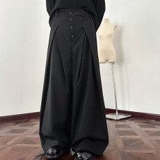 批发高腰捏褶黑色条纹垂感<b class='q'>西装</b>阔腿裤<b class='q'>男</b>女秋冬设计感<b class='q'>休闲</b>西裤