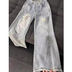 批发女童<b class='q'>裤子</b>2025秋装新款<b class='q'>儿童</b>洋气宽松破洞牛仔裤春秋款复古休闲长裤