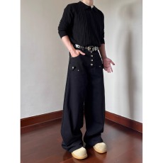 批发美式复古排扣<b class='q'>设计</b>宽松直筒牛仔裤男女cleanfit显瘦百搭阔腿长裤潮