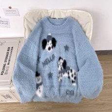 批发简约潮流原宿2025<b class='q'>设计</b>感狗狗重磅圆领宽松通勤毛织卫衣针织衫毛衣