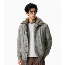 批发老钱风编织<b class='q'>设计</b>感毛领针织衫男座山雕冬季加厚保暖毛衣外套