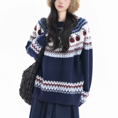 批发费尔岛复古提花毛衣女秋冬2025新款<b class='q'>设计</b>感休闲套头针织外套