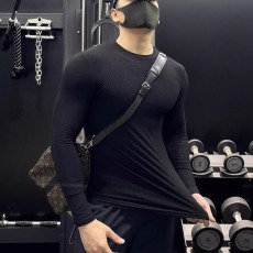 批发秋冬季薄款纯色慵懒风内搭运动<b class='q'>休闲</b>长袖<b class='q'>男士</b>打底衫弹力健身衣服