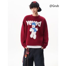 批发氛围感雪人圣诞毛衣<b class='q'>男</b>秋美式潮牌提花情侣线衣慵懒宽松圆领<b class='q'>针织衫</b>