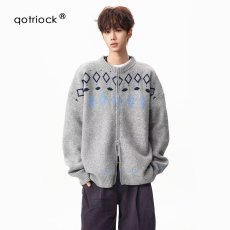 批发帛跃美式复古<b class='q'>男</b>女开衫外套秋冬新款毛衣休闲慵懒风圆领<b class='q'>针织衫</b>