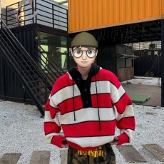 批发2025秋冬季撞色条纹毛衣慵懒风潮流宽松<b class='q'>设计</b>感上衣休闲显瘦百搭男