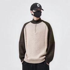 批发秋冬季韩版修身拼色毛衣<b class='q'>男</b>士休闲打底保暖撞色套头<b class='q'>针织衫</b>潮牌