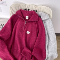 批发美式小高领拉链慵懒软糯毛衣情侣韩版<b class='q'>设计</b>感小众通勤针织衫潮