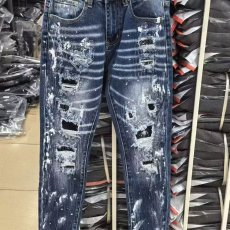 批发2025春夏新款D2潮<b class='q'>男</b>水洗磨破洞补丁油漆弹力修身直筒蓝色牛仔裤<b class='q'>男</b>