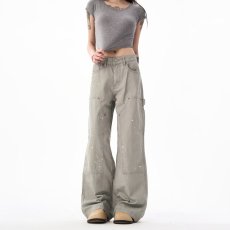 批发美式复古水洗做旧泼墨伐木工装阔腿裤<b class='q'>男</b>女vintage宽松直筒牛仔裤