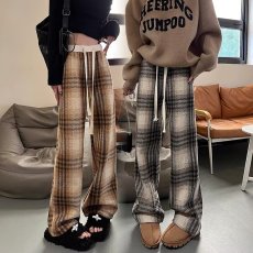 批发格子阔腿裤女2024秋<b class='q'>冬</b>季新款慵懒垂坠感宽松直筒显瘦休闲裤子