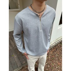 批发美式半拉链长袖<b class='q'>t</b><b class='q'>恤</b>男冬季高街潮牌华夫格打底衫复古宽松情侣上衣