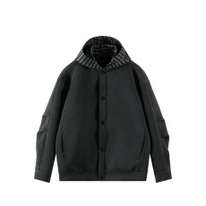 批发简约时尚百搭开衫连帽卫衣秋季新款男女潮流拼接格纹<b class='q'>设计</b>休闲外套