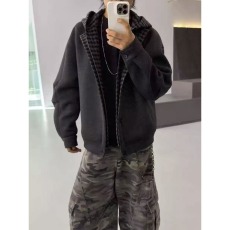 批发简约时尚百搭开衫连帽卫衣秋季新款男女潮流拼接格纹<b class='q'>设计</b>休闲外套