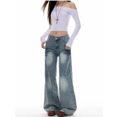 批发高腰阔腿微喇牛仔裤女2025秋<b class='q'>冬</b>新款显瘦百搭设计感拖地裤子