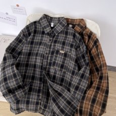 批发复古拼接格子<b class='q'>长袖</b><b class='q'>衬衫</b>男2025秋季高级感<b class='q'>衬衣</b>宽松百搭休闲外套