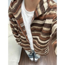 批发美式复古毛呢条纹<b class='q'>开衫</b>连帽<b class='q'>卫衣</b>外套男女慵懒风情侣休闲帽衫