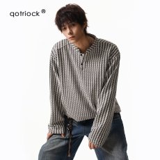 批发竖纹纽扣上衣男女春季新款日系微阔垂感微弹长<b class='q'>T</b>恤衫