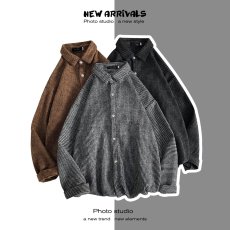 批发春秋日系复古宽松<b class='q'>衬衫</b>男港风韩版原宿风纯色<b class='q'>长袖</b>毛呢<b class='q'>衬衫</b>外套男