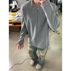 批发半拉链<b class='q'>长袖</b>t恤男秋季华夫格重磅卫衣cleanfit内搭打底衫