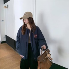 批发国潮提花棉服女秋冬新款复古美式宽松棉衣情侣夹克棉袄棒球服外套