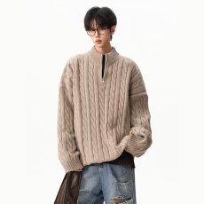 批发2025半拉链秋季长袖毛衣韩系设计轻熟风粗麻花百搭纯色慵懒感上衣