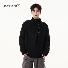 批发不规则纽扣设计感高领毛衣<b class='q'>男</b>冬季韩系潮牌痞帅慵懒时尚<b class='q'>针织衫</b>上衣