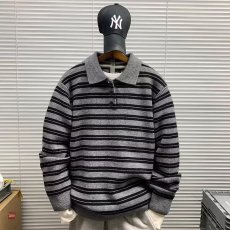 批发老钱风复古撞色纽扣亨利领毛衣<b class='q'>男</b>秋冬美式宽松长袖上衣Polo<b class='q'>针织衫</b>