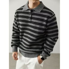 批发老钱风复古撞色纽扣亨利领毛衣<b class='q'>男</b>秋冬美式宽松长袖上衣Polo<b class='q'>针织衫</b>