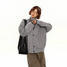 批发韩系假两件新款潮流拼接衬衫外套<b class='q'>男</b>女春秋日系开衫针织懒惰风毛衣