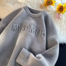 批发潮流钢印字母毛衣秋冬季2025新款日系通勤圆领质感毛衣<b class='q'>男</b>上衣套头