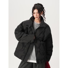 批发黑色菱格立领棉服男女秋冬季潮牌宽松加厚保暖棉衣休闲情侣装外套