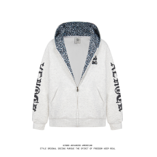 批发国潮豹纹内衬卫衣<b class='q'>男</b>女美式高街潮牌连帽重磅刺绣开衫拉链秋冬外套